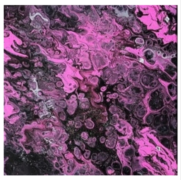 Hand Crafted Pink Black and Silver Abstract Design 12x12 Inches Canvas Picture - Picture 1 of 4